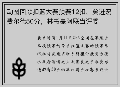 动图回顾扣篮大赛预赛12扣，矣进宏费尔德50分，林书豪阿联当评委