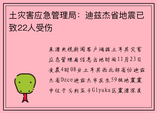 土灾害应急管理局：迪兹杰省地震已致22人受伤